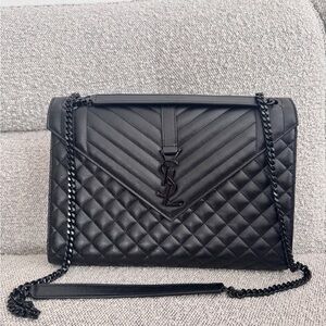 Yves Saint Laurent Black Chevron Quilted Shoulder Bag
